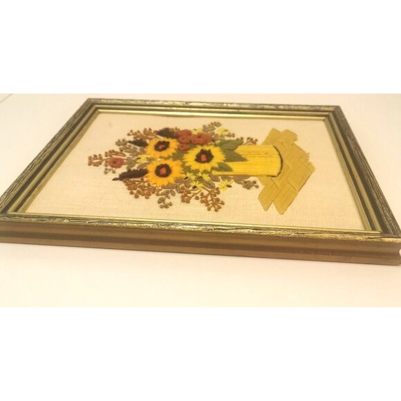 Vintage Floral Crewel Pictures in Wooden Frames - Bouquets - Picture 9 of 13